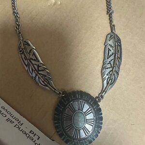 Silver and Turquoise Feather Pendant‎ Necklace